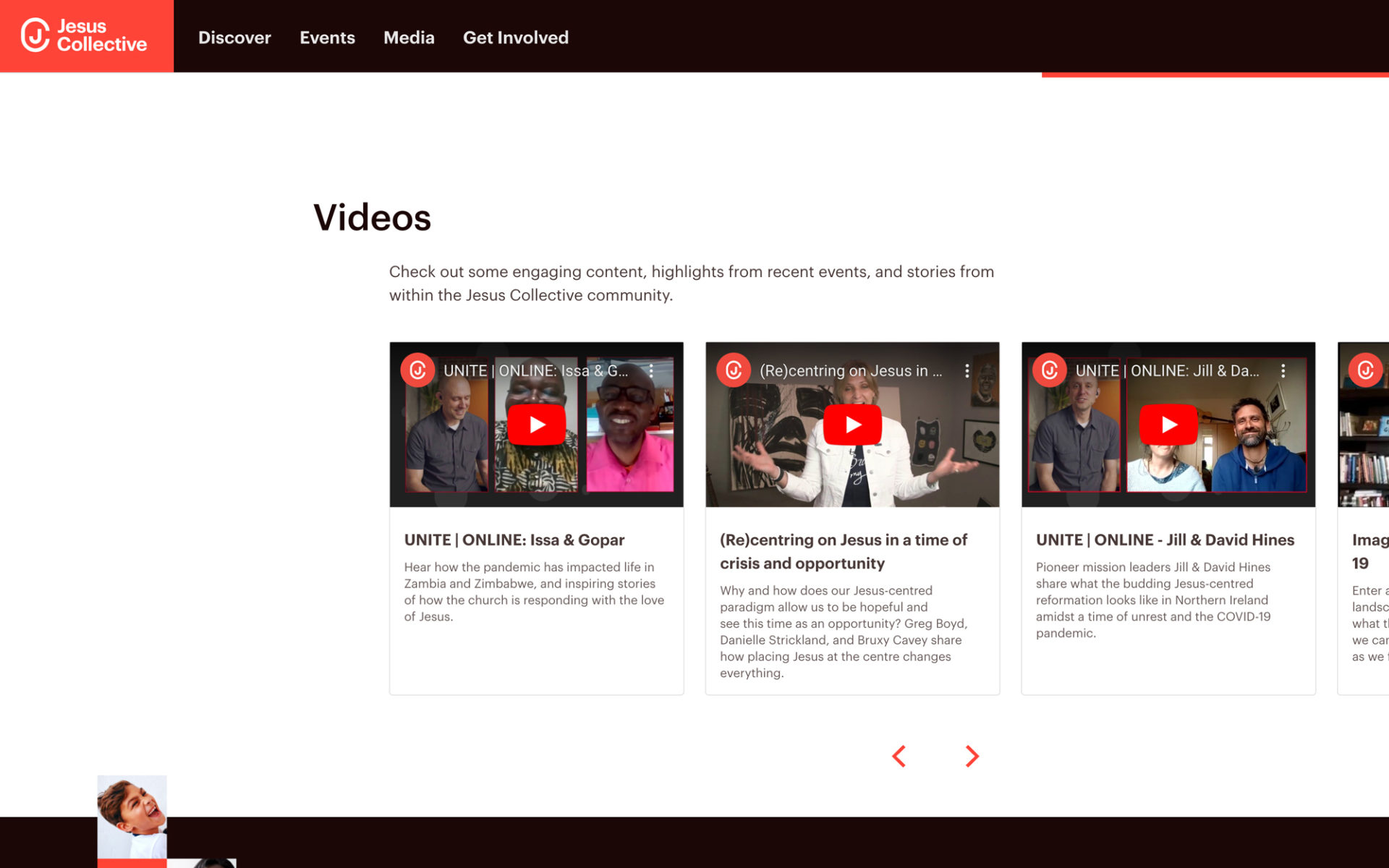 Video carousel on the Jesus Collective website