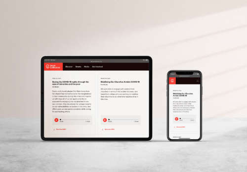 Jesus Collective's podcasts on a tablet and on an iPhone