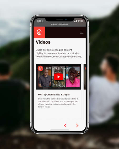 Youtube videos embedded in a carousel on the Jesus Collective website