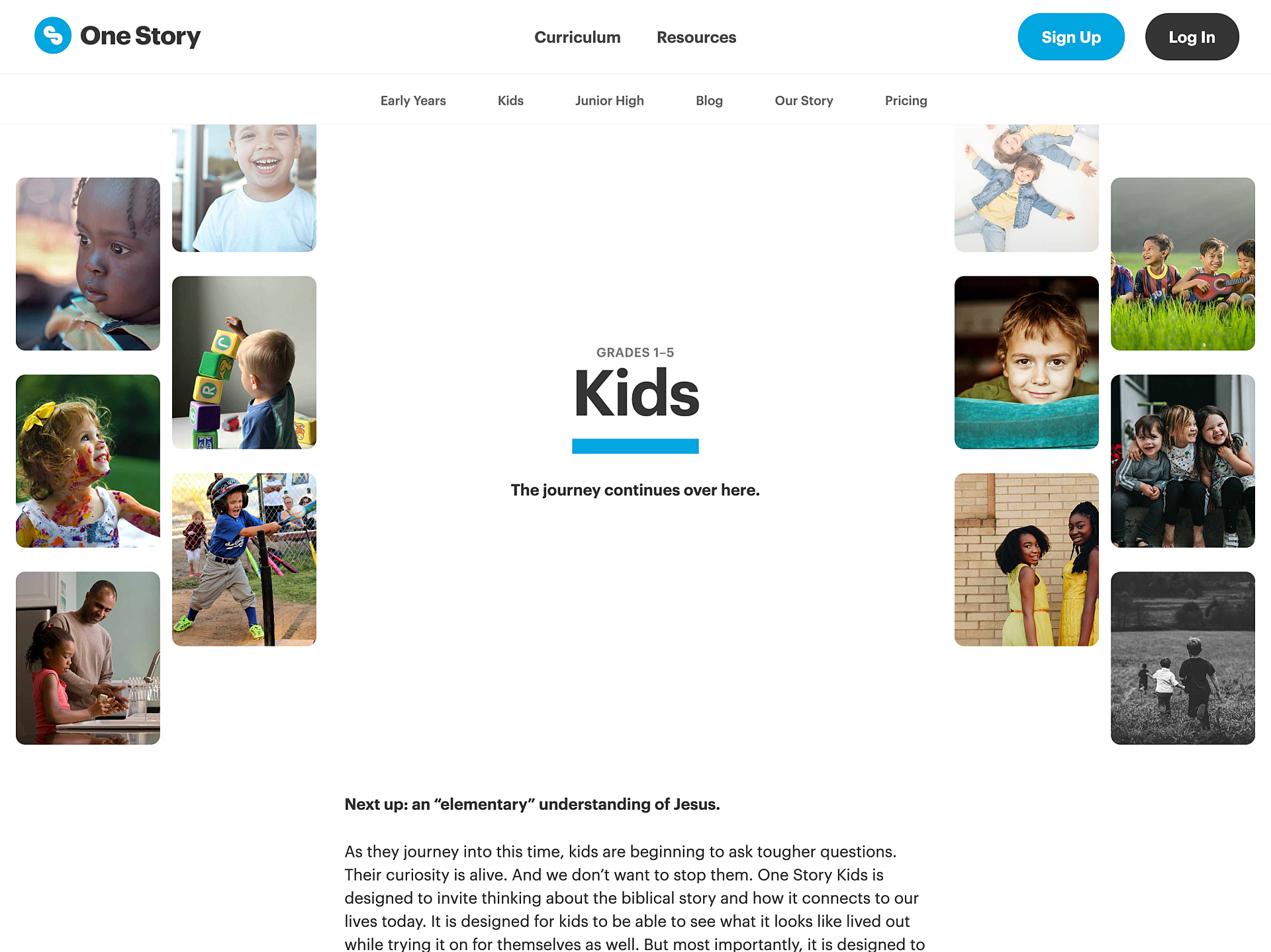 The page header of the Kids curriculum page on the One Story website