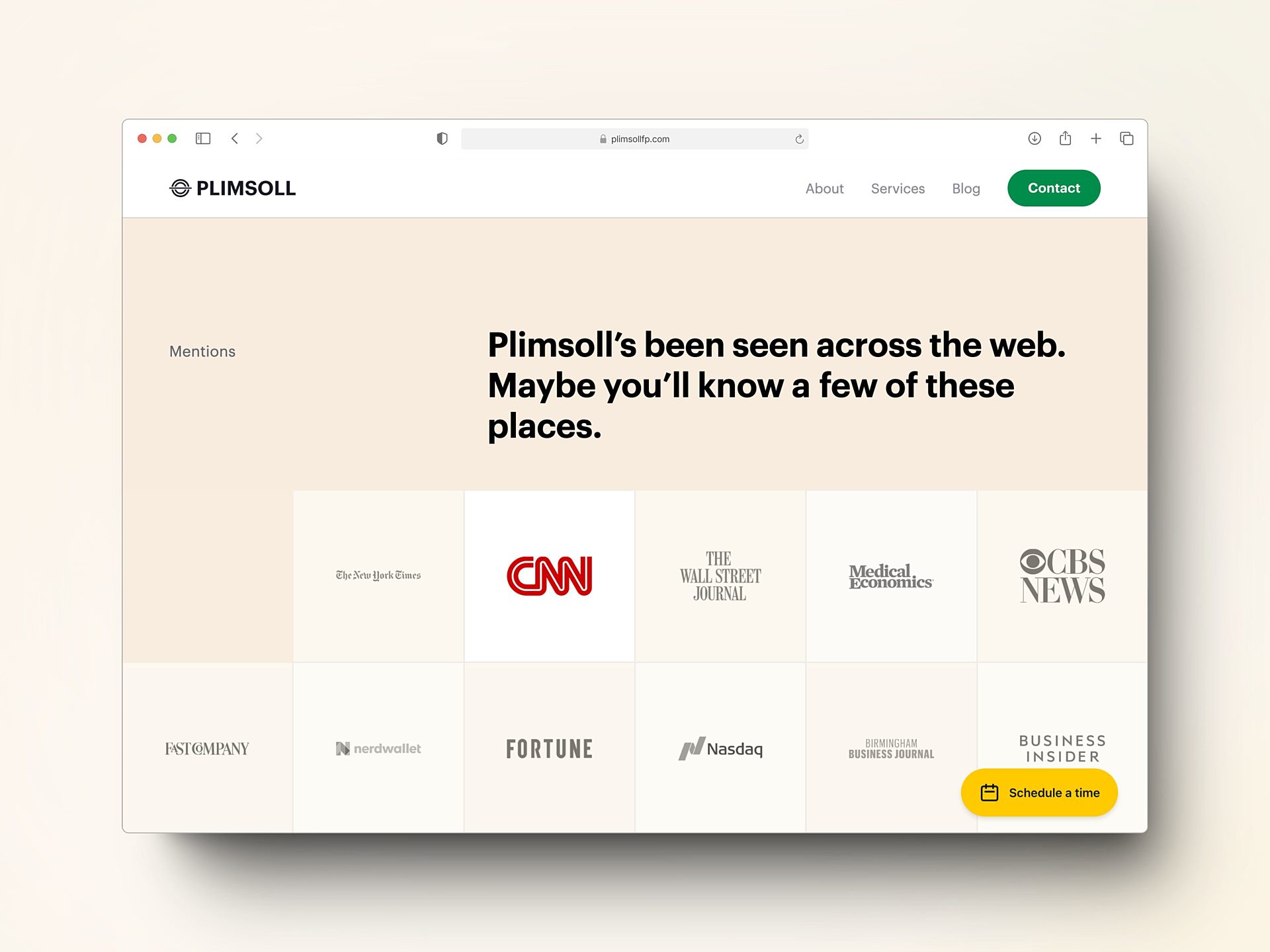 A screenshot of the design of the "Featured In" section on the Plimsoll website.