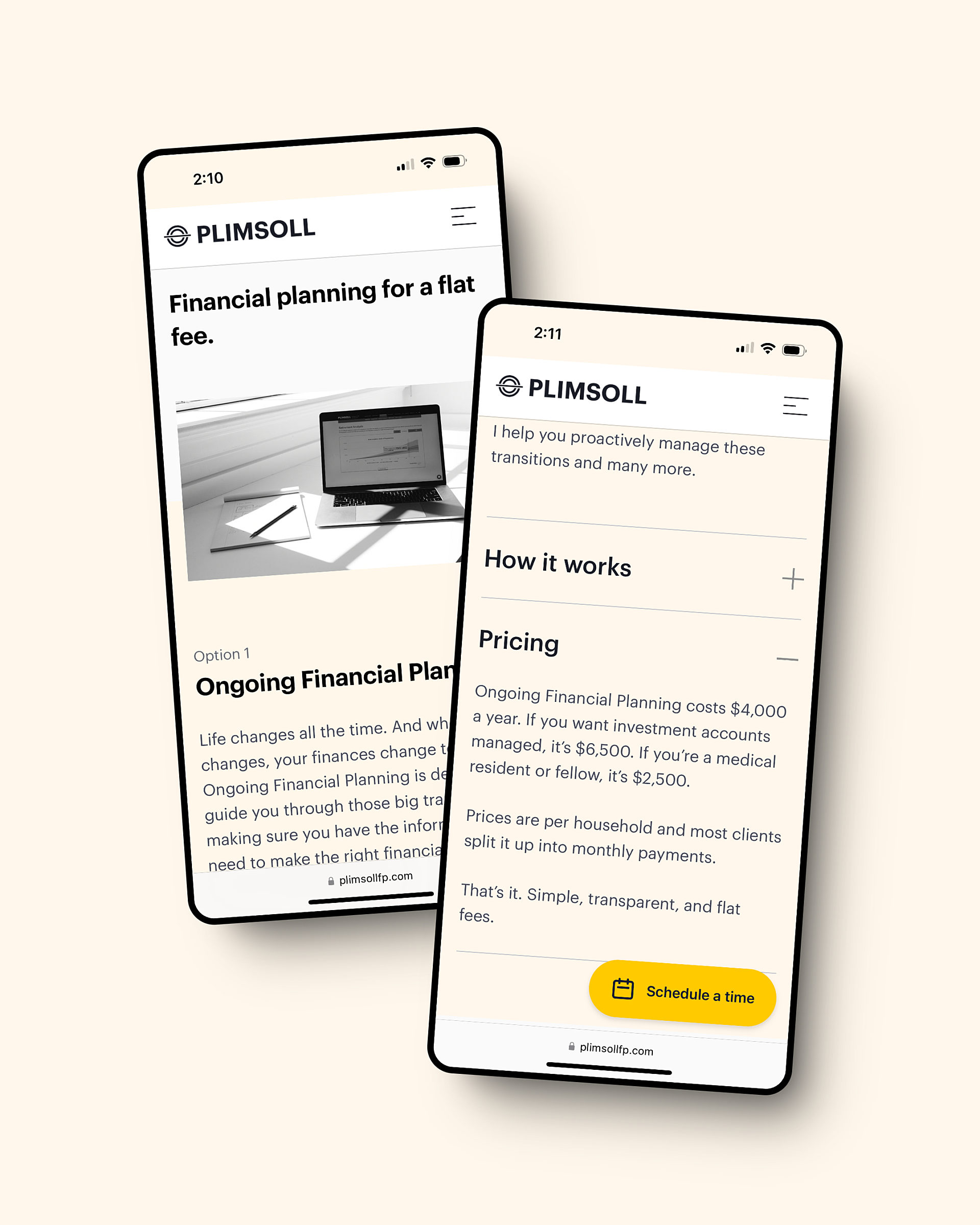 Two screenshots from the mobile version of the Services page on Plimsoll's website.