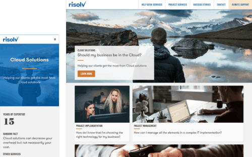 The Risolv home page on desktop and mobile