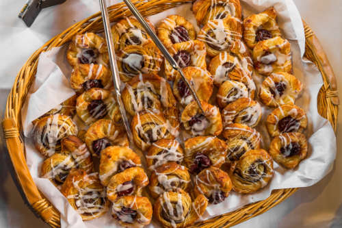 A full basket of breakfast pastries